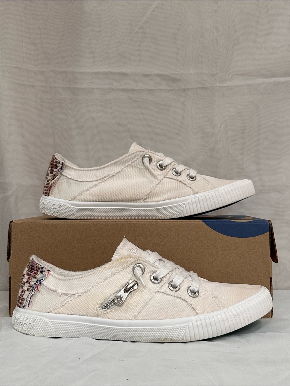 Blowfish Malibu Cream Canvas Low-Top Slip-on Sneakers with Side Zip Detail